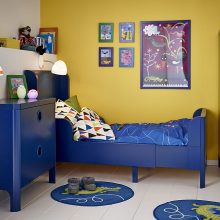 Ideas Thumbnail size Blue Kids Room Design With Round Rugs And Awesome Pictures On Yellow Wall And Yellow Table Lamp