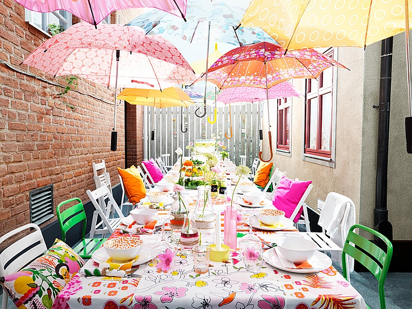 Ideas Cheerful Breakfast Table With Floral Cloth Beneath Colorful Umbrellas Surrounded With Stunning Chair Designs Greatest 2015 Online Catalog by IKEA