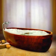 Bathroom Classic Wooden Bathtub Design Creame-Wooden-Bathtub-dark-grey-floor-bathroom