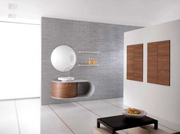 Contemporary Wooden Cabinet Wall Showcase White Sink Design Bathroom