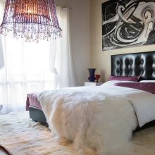 Bedroom Thumbnail size Dazzling Modern Feminine Bedroom With Black Tufted Headboard Covered With White Blanket Beneath Abstract Painting