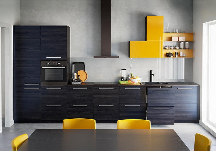 Ideas Flashing Yellow Storage Floating On White Backdrop Above Black Cabinet Design Facing Banana Tone Dining Space Greatest 2015 Online Catalog by IKEA