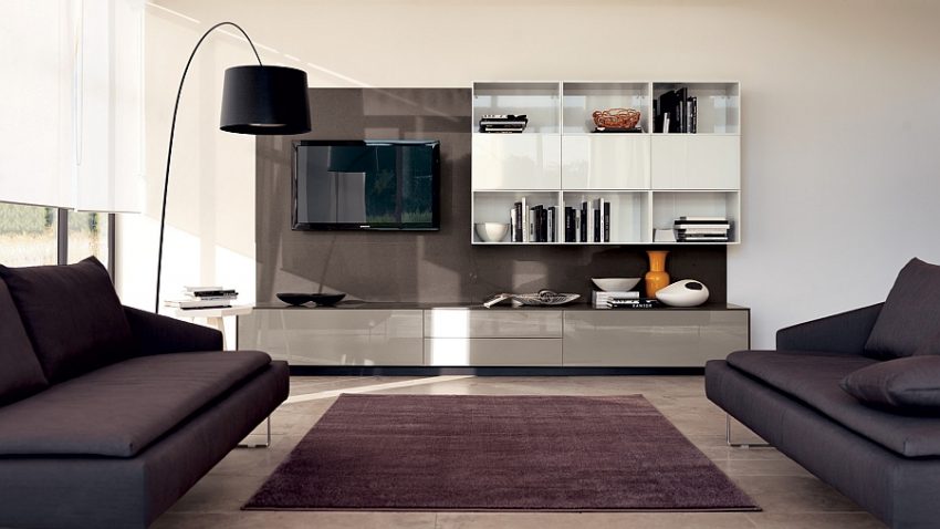 Living Room Medium size Gorgeous Black Curve Floor Lamp Design Above Grey Sofa Set And Maroon Modern Area Rug