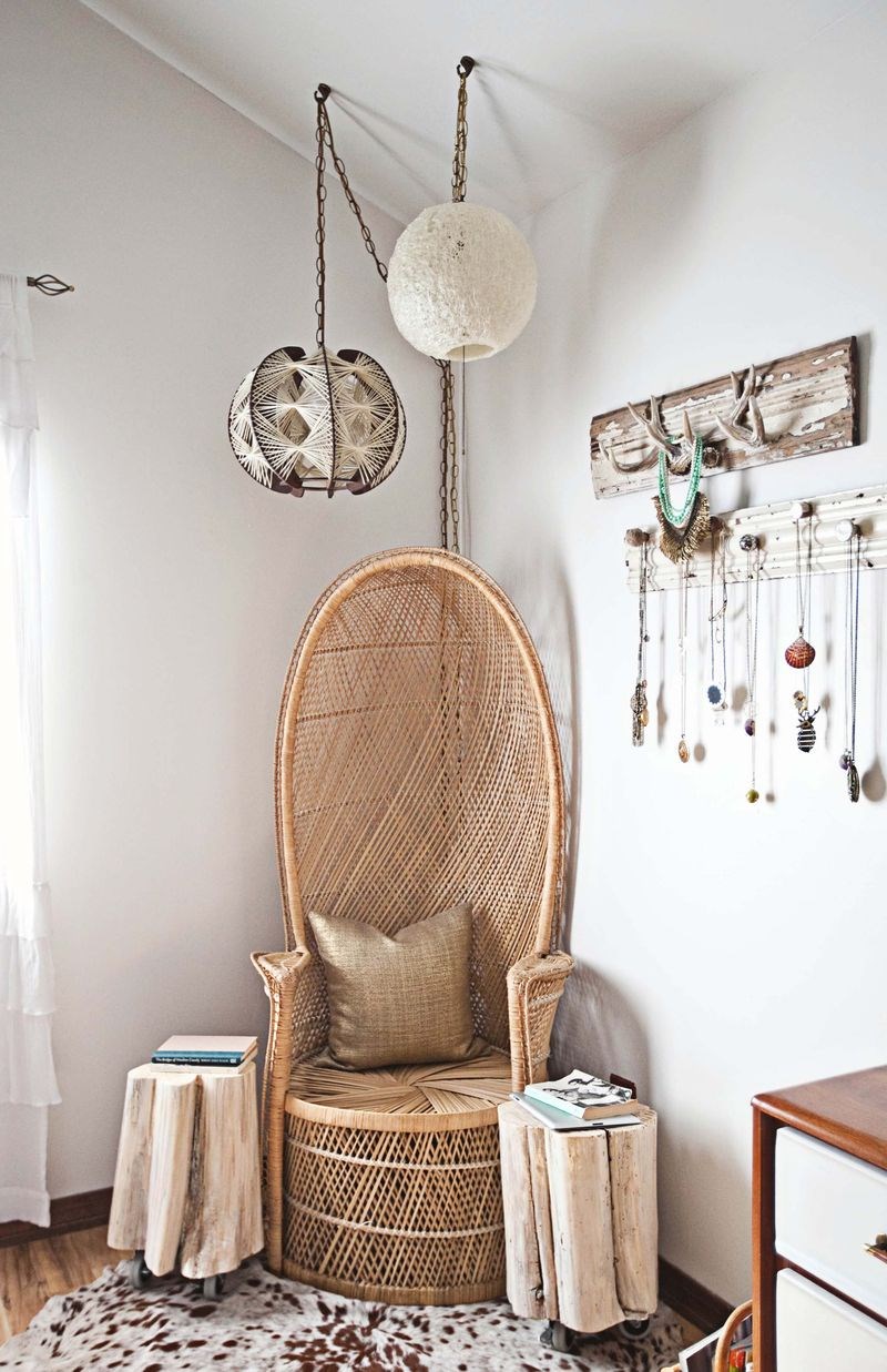 Stunning Tan Rattan Chair Design With Tall Backrest Within Shared Side Tables Beneath Amazing White Net Pendant Bedroom