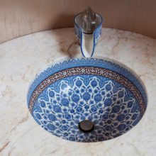Bathroom Unique Bathroom Decoration Design Blue Sink Pattern Faucet Ideas bathroom-creation-Sink-faucet-ideas-lavatory-basin-designs