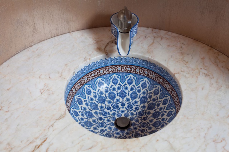 Unique Bathroom Decoration Design Blue Sink Pattern Faucet Ideas Bathroom