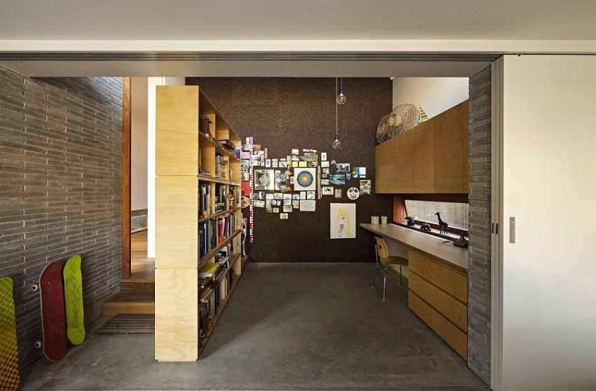 Ideas Medium size Urban Kitchen Design With Wooden Cabinetry System And Awesome Bookshelves Featuring Wall Decoration