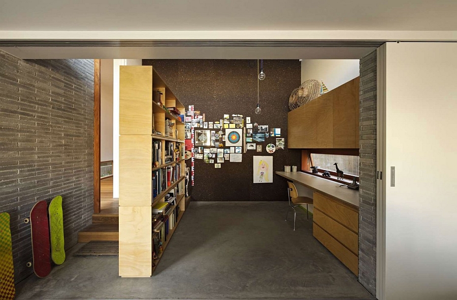 Urban Kitchen Design With Wooden Cabinetry System And Awesome Bookshelves Featuring Wall Decoration Ideas