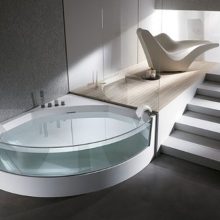 Bathroom Modern White Corner Bathtub Stone Floor Design Corner Bathtubs with Convenience