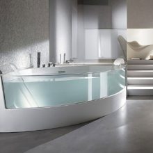 Bathroom Modern White Corner Bathtub Stone Floor Design Corner Bathtubs with Convenience
