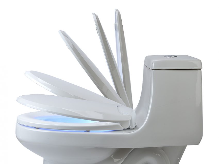 Bathroom White Background White Clean Toilet Purple Light Remarkable Technological Toilet That is Advanced