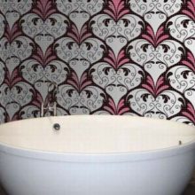 Bathroom White Bathtub Black Floor Glass Mosaic white-wall-white-bathtub-grey-floor