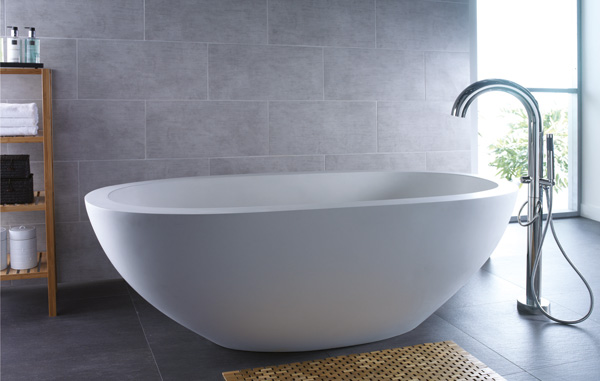Bathroom White Egg Shaped Bathtub Glass Windows Steel Faucet Grey Floor Outstanding VOV bathtubs and Its Perfect Style
