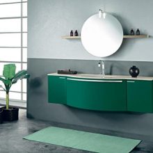 Bathroom Amusing Bathroom Vanity Ideas Round Mirror With Green Themes Bathroom Furniture Amazing-Bathroom-Vanity-Ideas-Blue-Tile-White-Sink-Wall-Decals