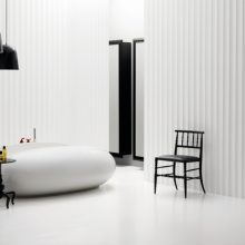 Ideas Appealing Bisazza Bagno Collection Black Chair White Bathtub Ideas Amusing-Bisazza-Bagno-Collection-White-Wooden-Drawers-Black-Hanging-Lamps