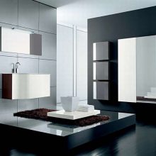 Bathroom Astounding Grey Floor Fur Rug Klass Bathroom Collection Great-Wooden-Drawers-Klass-Bathroom-Collection