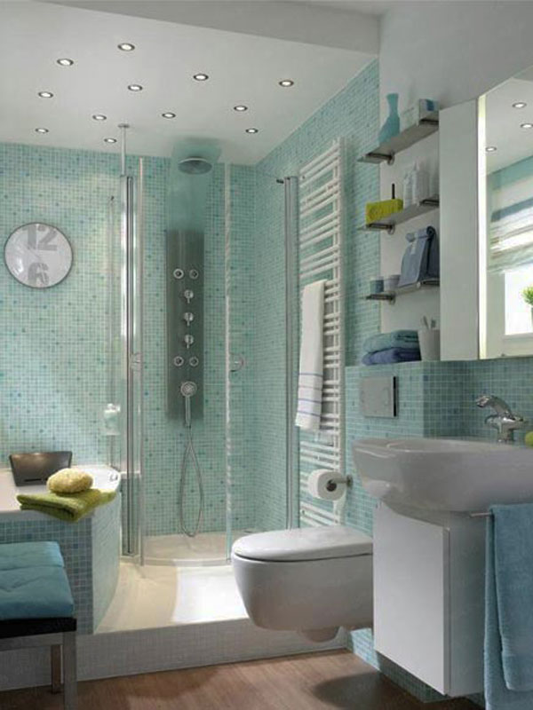 Bathroom Bathroom Design Ideas For Cozy Homes Blue Mosaic Wall Small Cozy Bathroom in Your House