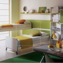 Kids Room Thumbnail size Kids Room Bedroom Bookcase Green Carpet Closet Glass Window Kids Bedroom Furnished with Inspiring Beds for Coziness