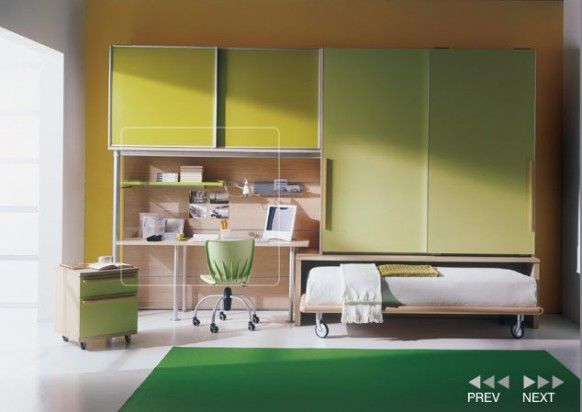 Bedroom Green Carpet Glass Window Green Cabinet Green Chair Kids Room