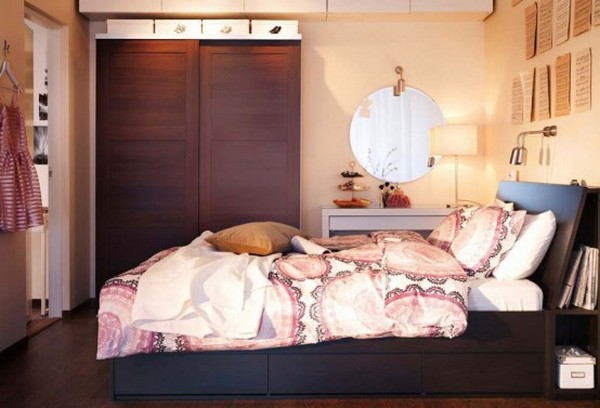 Bedroom Large-size Big Brown Closet Round Mirror Integrated Storage Patterned Bed Cover Bedroom