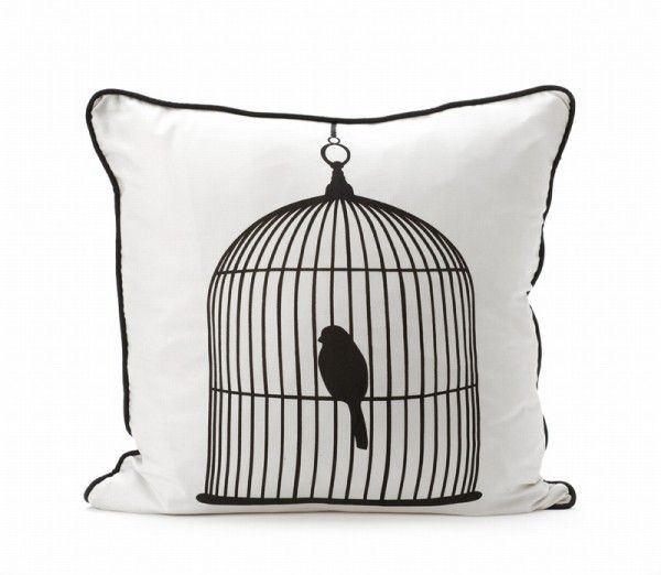 Bird Cage Pillow Case Square Shaped Pillow Black And White Pillo Case Unique Pillow Case Design Interior Design