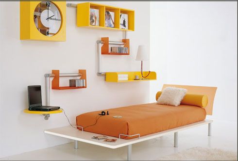 Bright White Beadboard Modern Divan Box Bookshelf Yellow Wall Bars Bedroom