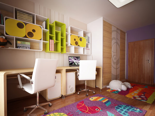 Colorful Box Shelf Wooden Desk Modern Swivel Chair Colorful Carpet1 Kids Room