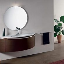 Bathroom Cozy Bathroom Vanity Ideas Round Mirror Wooden Bathroom Furnitures Towel Hanger Amusing-Bathroom-Vanity-Ideas-Round-Mirror-With-Green-Themes-Bathroom-Furniture