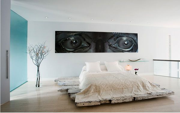 Creame Floor Unique Mural Modern Bedroom Design White Pillow Bedroom