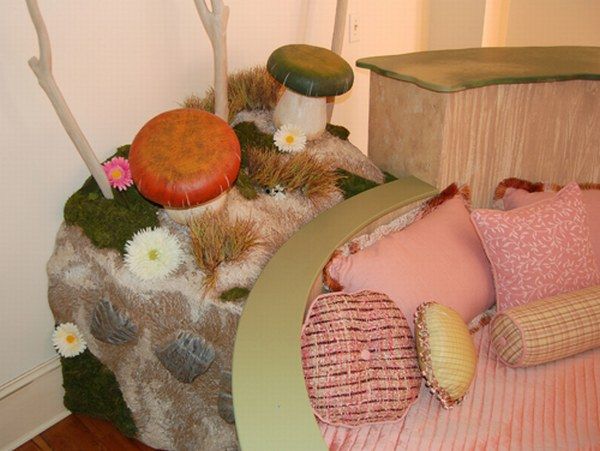Bedroom Fake Mushroom Pillows Pink Bed Cover Fake Grass Fairy Bedroom for Your Beloved Children