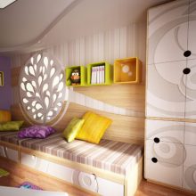 Kids Room Floral Bedroom Decoration Colorful Pillows Assorted Color Carpet Unique Wardrobe1 Abstract-pattern-wardrobe-Laminate-flooring-Colorful-box-shelves-Floral-ornamental-headboard1