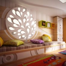 Kids Room Floral Headboard Minimalist Bed Laminate Flooring Wall Box Shelves 1 Floral-bedroom-decoration-Colorful-pillows-Assorted-color-carpet-Unique-wardrobe1