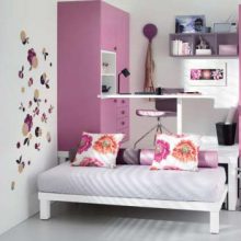 Kids Room Floral Print Pillow Cases Attractive Wall Stickers White Venetian Blind Pink Wardrobe Futuristic-wall-lights-Spiral-staircase-Contemporary-loft-beds-Inspiring-wall-bars