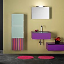 Bathroom Fresh Bathroom Vanity Ideas Square Mirror Purple Sink And Hanging Table Amazing-Bathroom-Vanity-Ideas-Blue-Tile-White-Sink-Wall-Decals