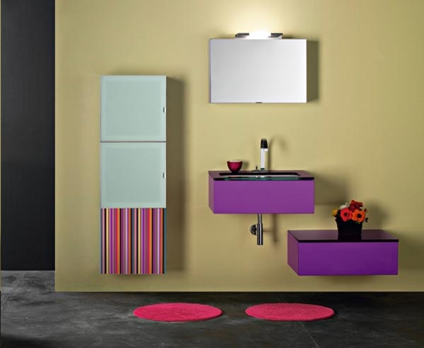 Bathroom Large-size Fresh Bathroom Vanity Ideas Square Mirror Purple Sink And Hanging Table Bathroom