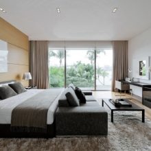 Bedroom Thumbnail size Bedroom Glass Bay Window Fur Rug Modern Bed White Vase 915x569 Exciting Inspiration on the Bedroom Design