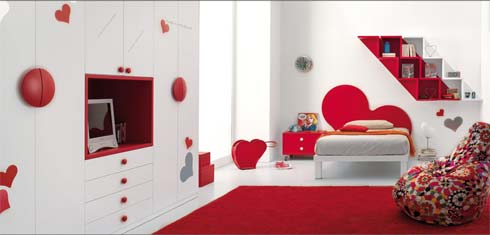 Bedroom Heart Shaped Decoration Red Carpet Floral Upholstered Chair Parallelogram Bookcase Bedroom Decoration Embellished With Interesting Pictures