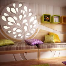 Kids Room High Gloss Finish Bed Colorful Floral Pillow Cases Floral Decoration Colorful Box Shelves1 Colorful-box-shelf-Wooden-desk-Modern-swivel-chair-Colorful-carpet1