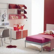 Bedroom Inspiring Beadboard Acrylic Chair Red Themed Wall Bars Round Fur Rug Bright-white-beadboard-Modern-divan-Box-bookshelf-Yellow-wall-bars