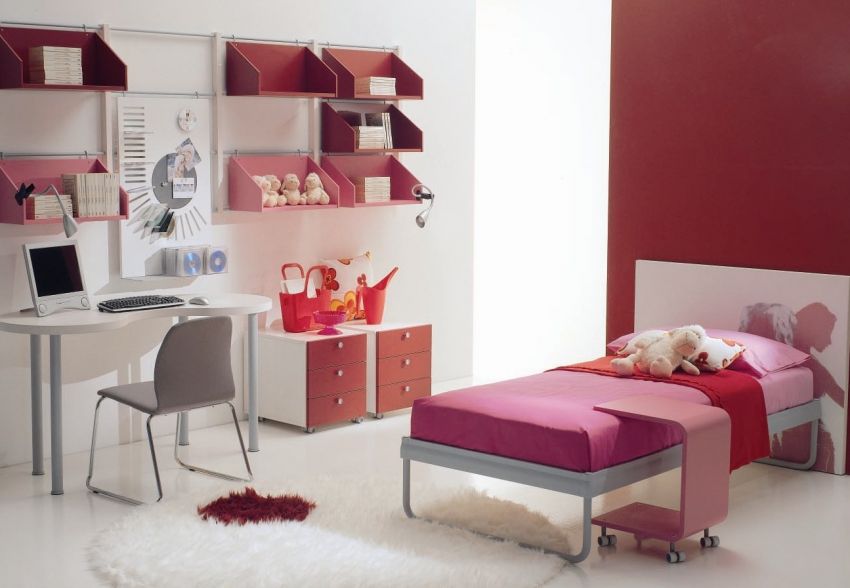 Inspiring Beadboard Acrylic Chair Red Themed Wall Bars Round Fur Rug Bedroom