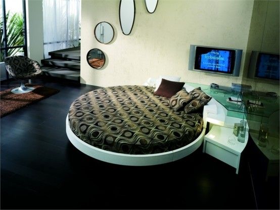 Italian Furniture Design Leather Round Beds Black Wooden Floor Ideas