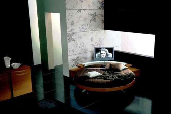 Italian Furniture Design Leather Round Beds Black Glossy Floor Ideas