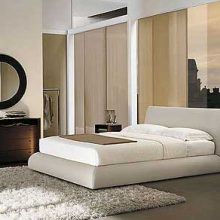Bedroom Low Profile Bed White Fur Rug Fascinating Bed Headboard Glossy Dark Dressing Table Low-profile-bed-White-wardrobe-Dark-brown-drawer-Artistic-wall-decoration