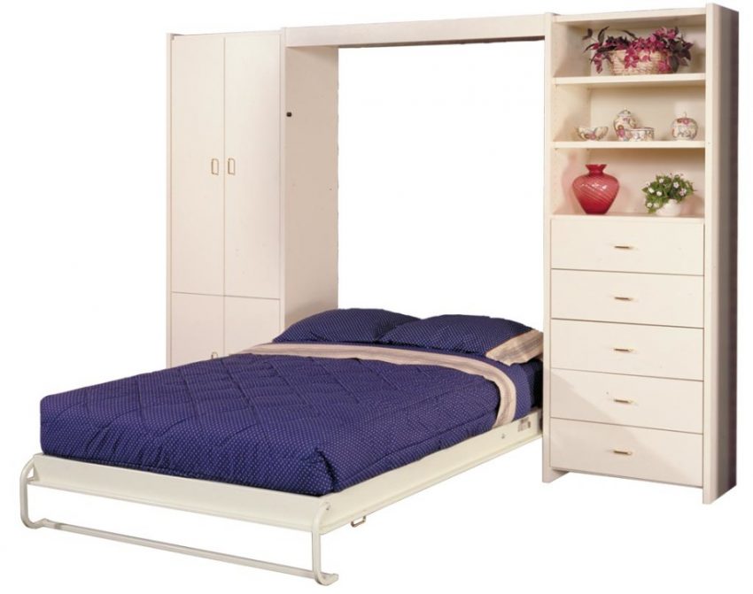 Bedroom Medium size Murphy Beds For Smaller Living Spaces Purple Bed White Cabinet 915x722