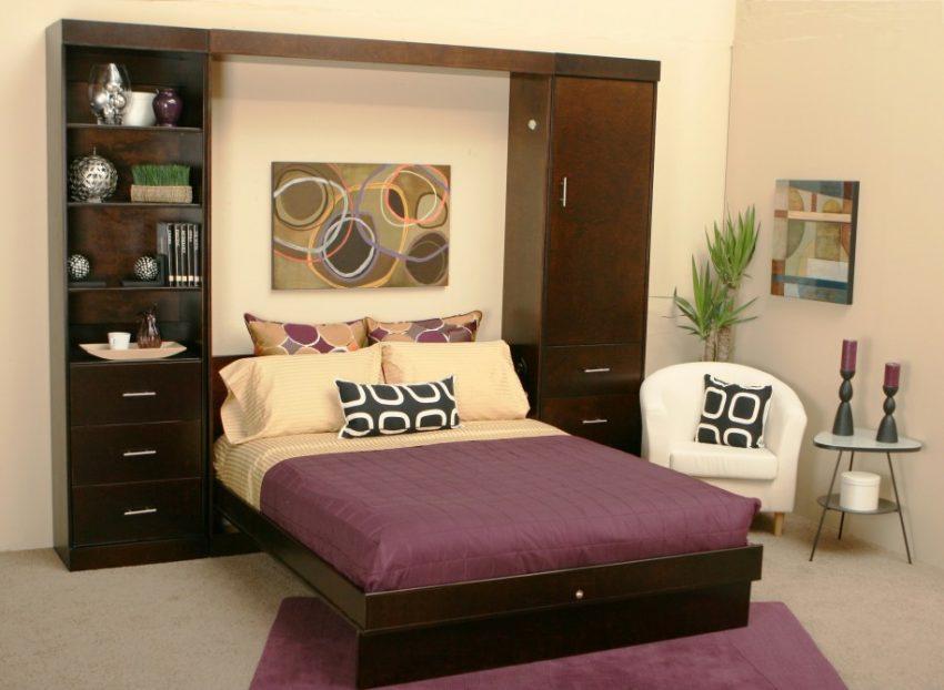 Bedroom Medium size Bedroom Murphy Beds For Smaller Living Spaces Purple Bedcover 915x670 Convenient Murphy Beds for Neat Rooms