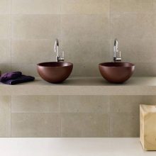 Bathroom Neutra’s Sleek Stylish Bathrooms Brown Sinks Neutra’s-Sleek-Stylish-Bathrooms-Glossy-Floor