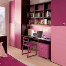 Kids Room Purple Bedroom BookCase Purple Cabinets Purple Chair Glass Door White-Stairs-Glass-Window-Boocase-Wooden-Closet-