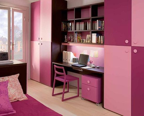 Purple Bedroom BookCase Purple Cabinets Purple Chair Glass Door Kids Room