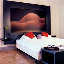 Bedroom Red Drum Floor Lamp Stylish Wall Mural White Bed Frame Ball-pendant-lamp-Low-profile-bed-White-venetian-blind
