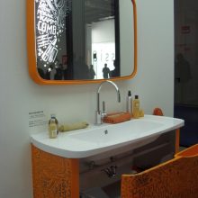 Bathroom Youthful Orange Bathroom Simple Mirror Sink Cabinet Ideas Youthful-Orange-Bathroom-steel-faucet-drawer-ideas